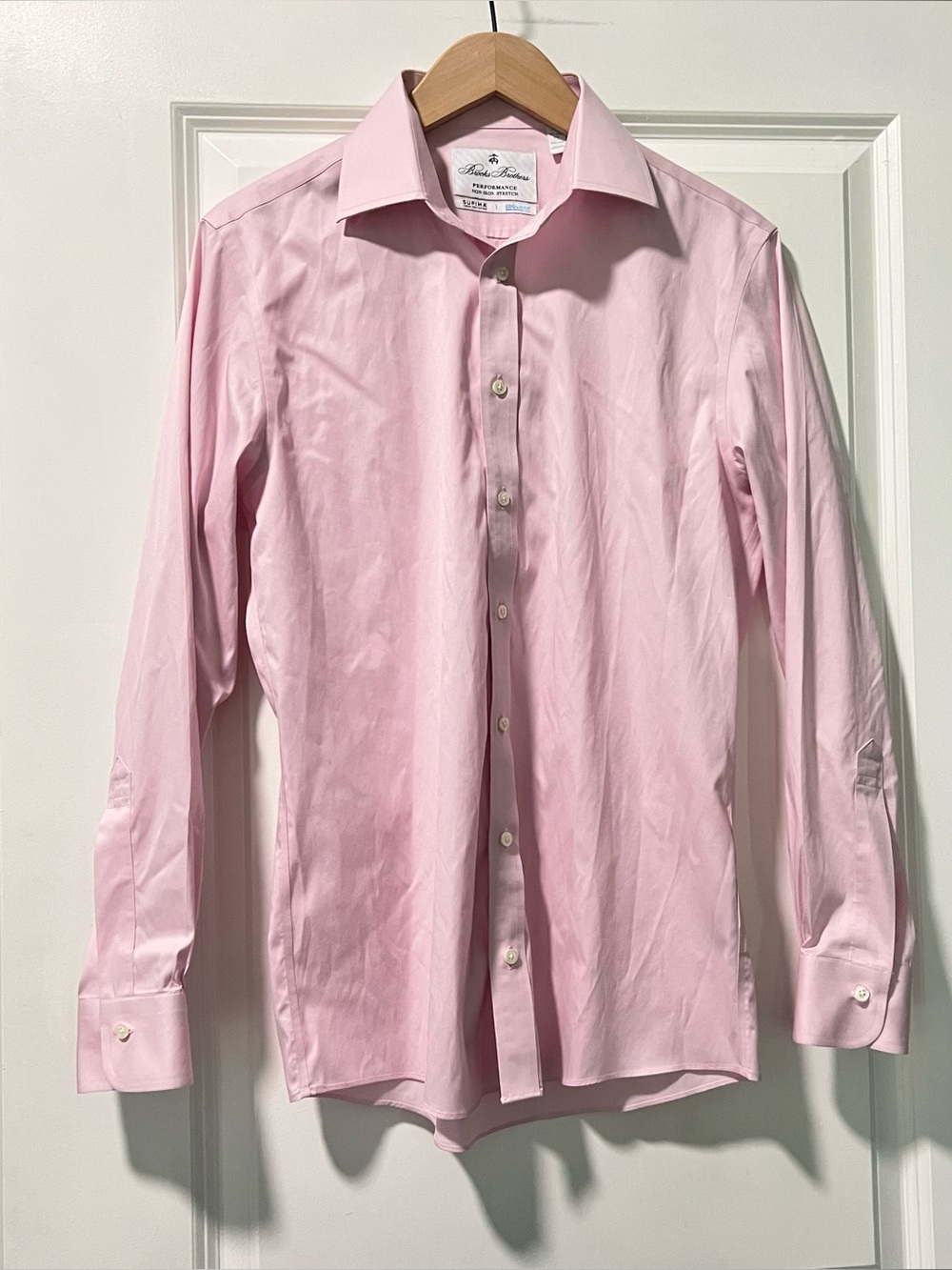 Brooks Brothers Milano Slim Fit Shirt Performance Non-Iron COOLMAX® Sz 14.5/32 - Picture 2 of 6